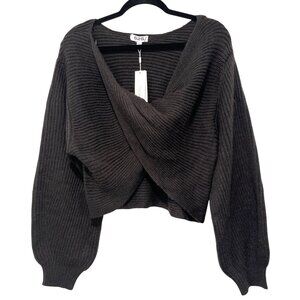 525 Womens Two-Way Black Ribbed Knit Sweater Wear Front Or Back Large NWT